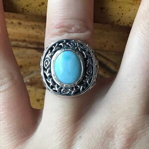 Natural Larimar Sterling Silver Ring Size 6